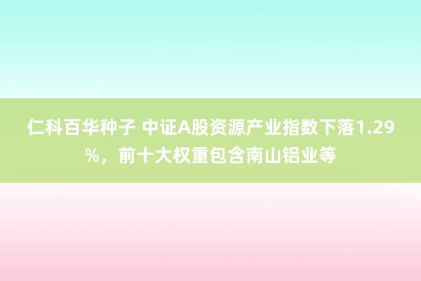 仁科百华种子 中证A股资源产业指数下落1.29%，前十大权重包含南山铝业等